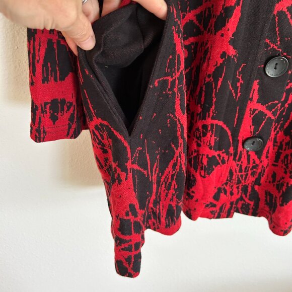 Parsley & Sage Tunic L Red Black Button Up Long Sweater Stand Up Collar - Picture 4 of 10